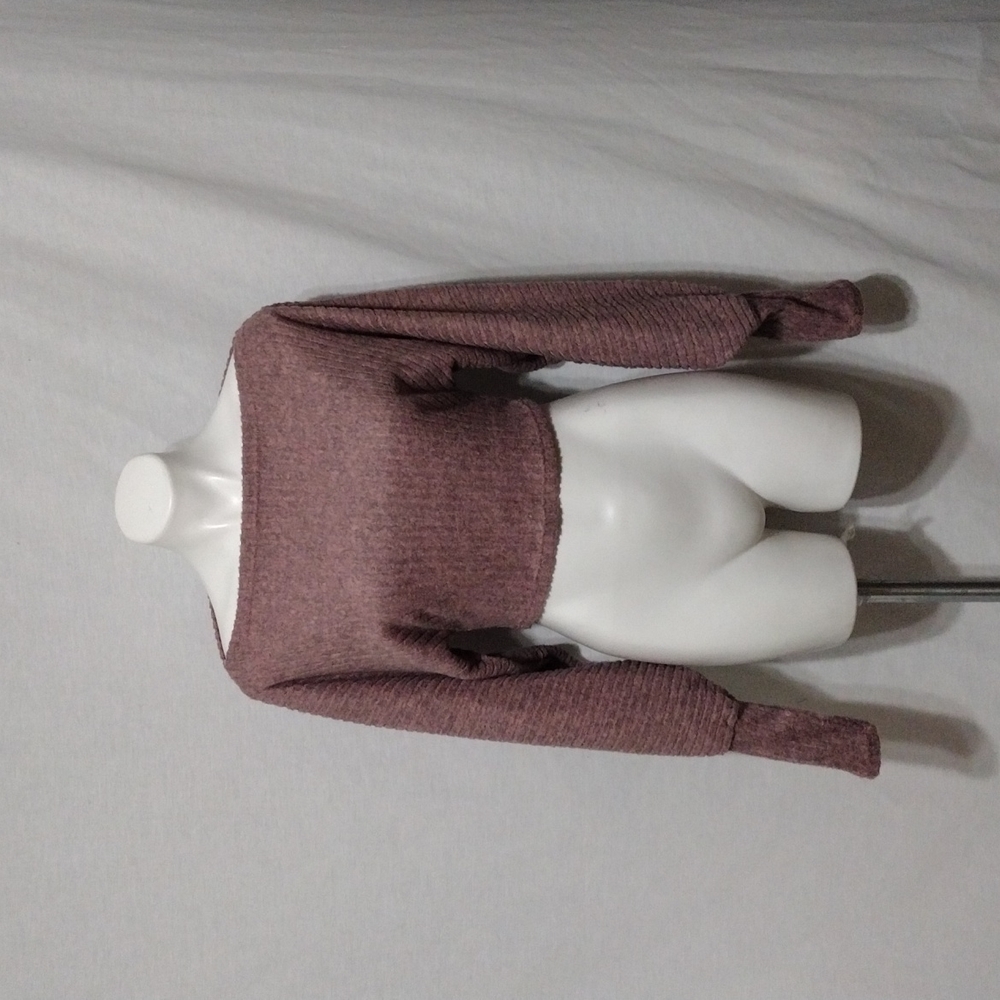 Day And Night Ribbed Cropped Dolman Top Medium Boat Neck Oversized Cozy Chic